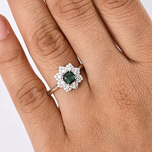 D'Joy Premium Santa Rosa Tourmaline and Moissanite 1.00 ctw Ring in Rhodium Over Sterling Silver (Size 10.0)