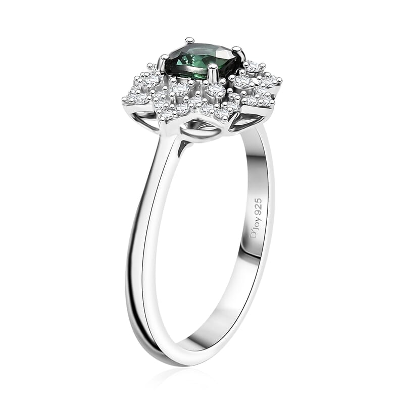 D'Joy Premium Santa Rosa Tourmaline and Moissanite 1.00 ctw Ring in Rhodium Over Sterling Silver (Size 10.0)