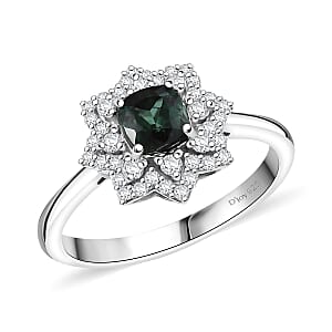 D'Joy Premium Santa Rosa Tourmaline and Moissanite 1.00 ctw Ring in Rhodium Over Sterling Silver (Size 9.0)