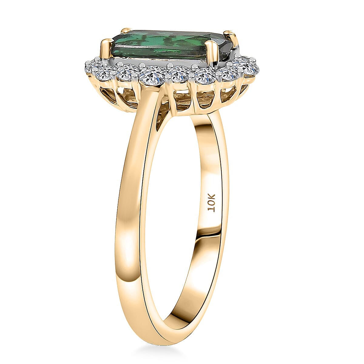 Certified & Appraised AAA Santa Rosa Tourmaline and Luxuriant Lab Grown Diamond G-H SI 2.03 ctw Ring in 10K Yellow Gold (Size 10.0) image number 3