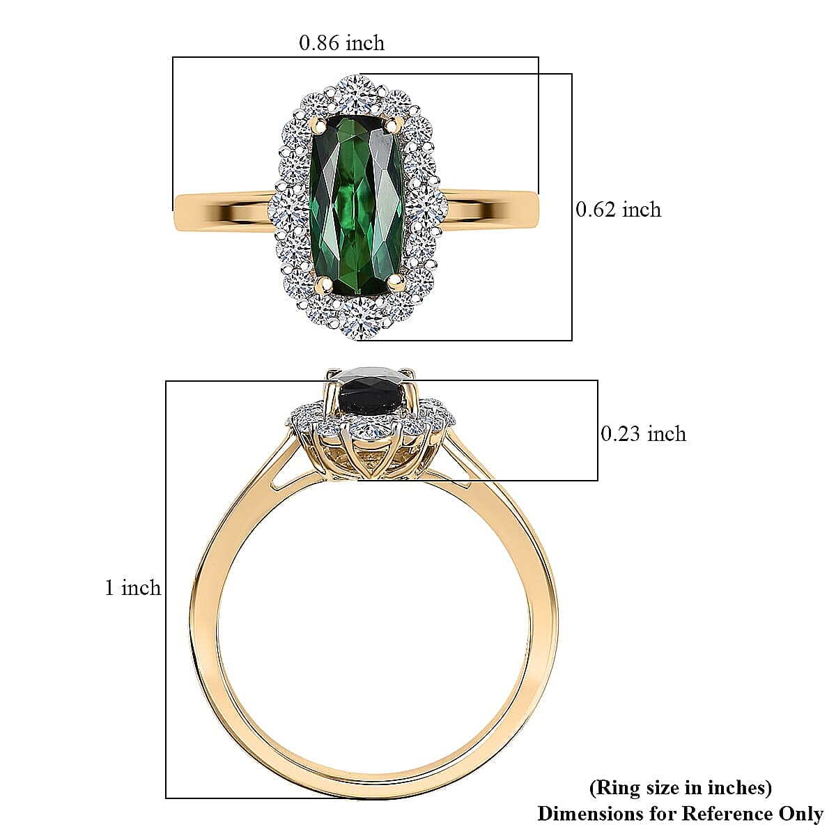 Certified & Appraised AAA Santa Rosa Tourmaline and Luxuriant Lab Grown Diamond G-H SI 2.03 ctw Ring in 10K Yellow Gold (Size 10.5) image number 5