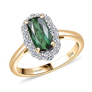 Certified & Appraised AAA Santa Rosa Tourmaline and Luxuriant Lab Grown Diamond G-H SI 2.03 ctw Ring in 10K Yellow Gold (Size 7.0)
