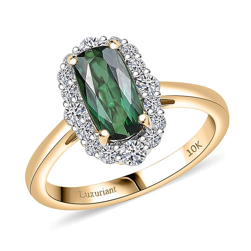 Certified & Appraised AAA Santa Rosa Tourmaline and Luxuriant Lab Grown Diamond G-H SI 2.03 ctw Ring in 10K Yellow Gold (Size 7.0)