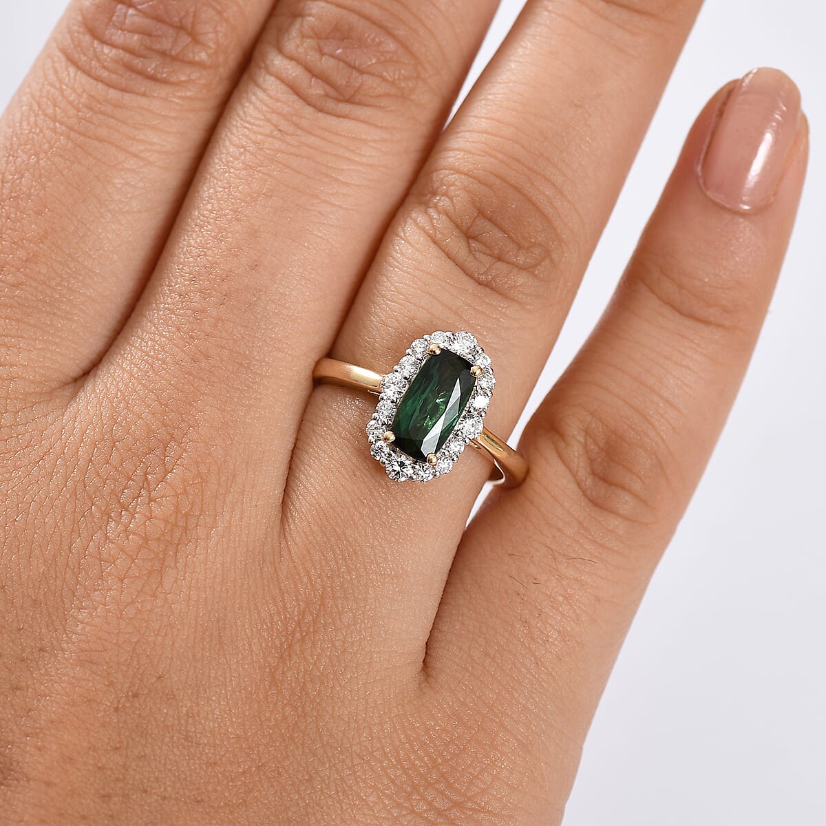 Certified & Appraised AAA Santa Rosa Tourmaline and Luxuriant Lab Grown Diamond G-H SI 2.03 ctw Ring in 10K Yellow Gold (Size 7.0) image number 2