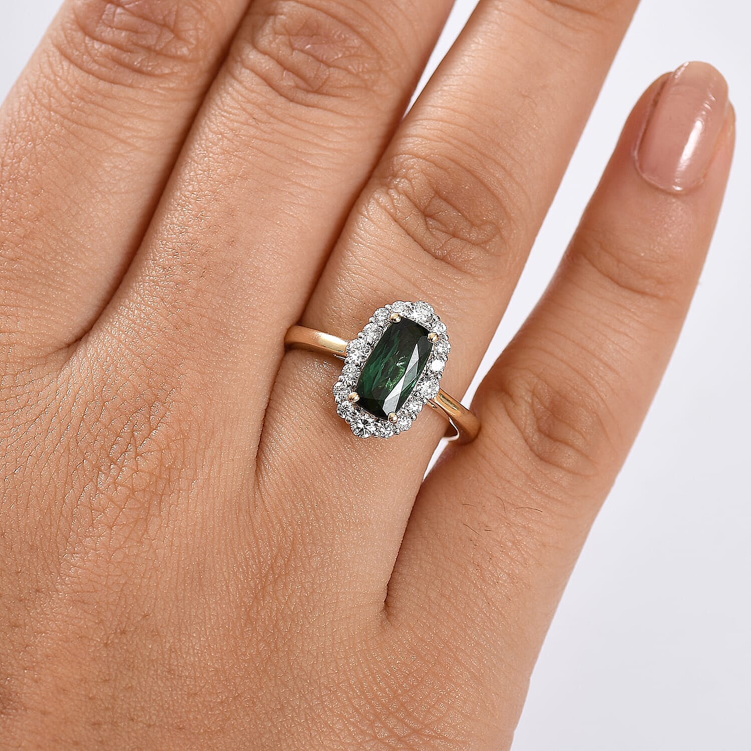 Certified & Appraised AAA Santa Rosa Tourmaline and Luxuriant Lab Grown Diamond G-H SI 2.03 ctw Ring in 10K Yellow Gold (Size 7.5)