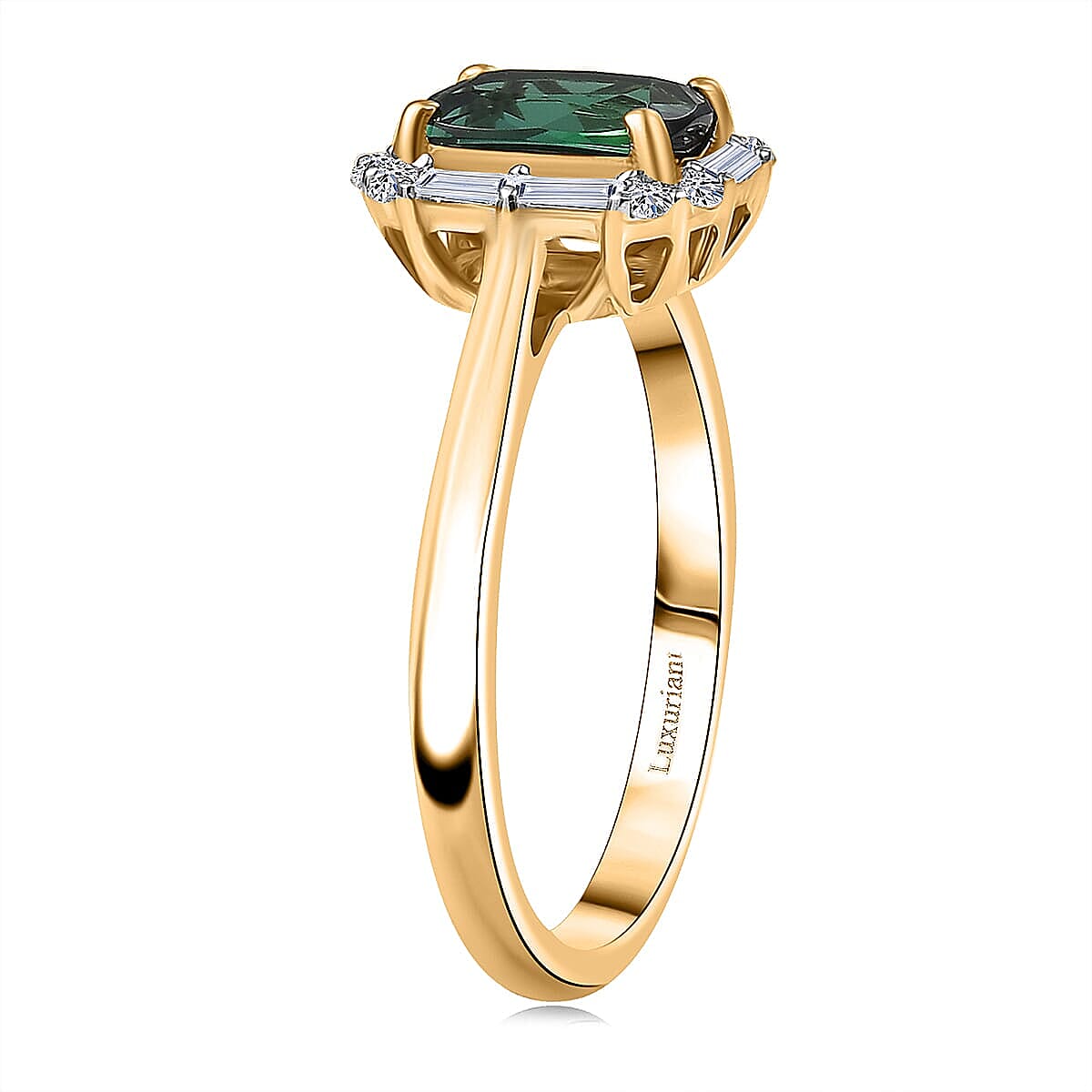 Certified & Appraised AAA Santa Rosa Tourmaline and Luxuriant Lab Grown Diamond G-H SI 1.74 ctw Ring in 10K Yellow Gold (Size 6.5) image number 3