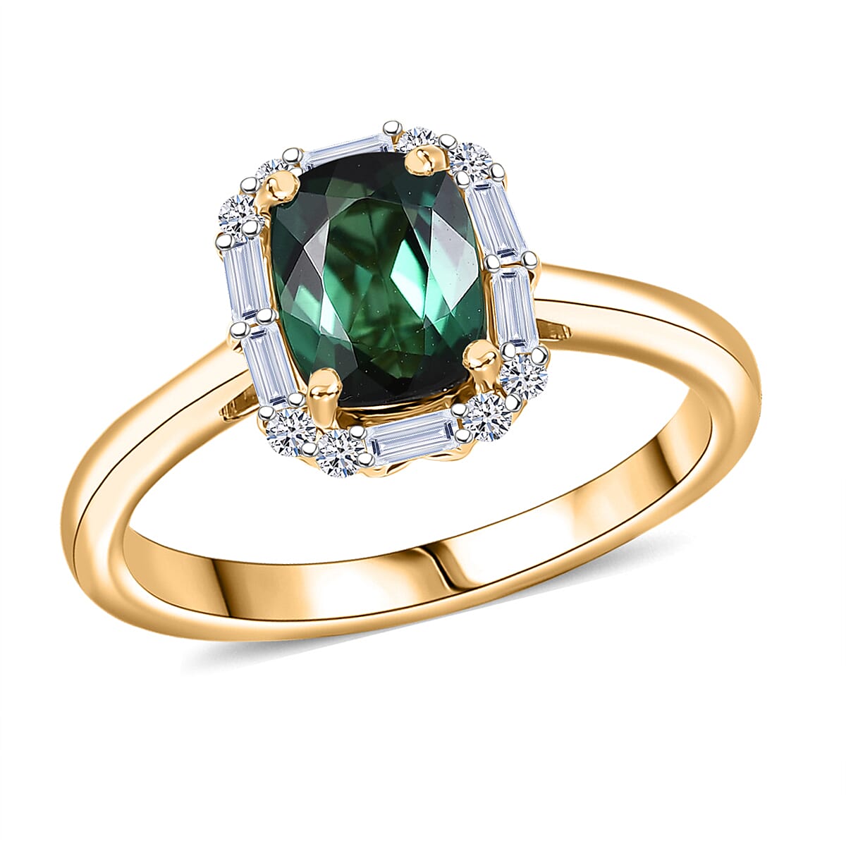 Certified & Appraised AAA Santa Rosa Tourmaline and Luxuriant Lab Grown Diamond G-H SI 1.74 ctw Ring in 10K Yellow Gold (Size 7.0) image number 0