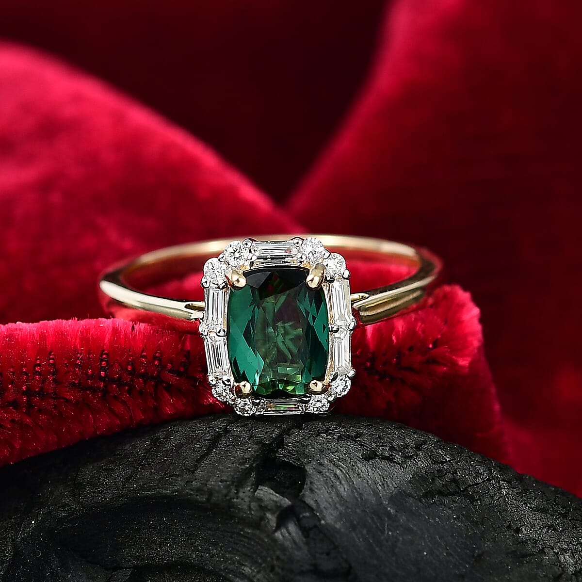 Certified & Appraised AAA Santa Rosa Tourmaline and Luxuriant Lab Grown Diamond G-H SI 1.74 ctw Ring in 10K Yellow Gold (Size 7.0) image number 1