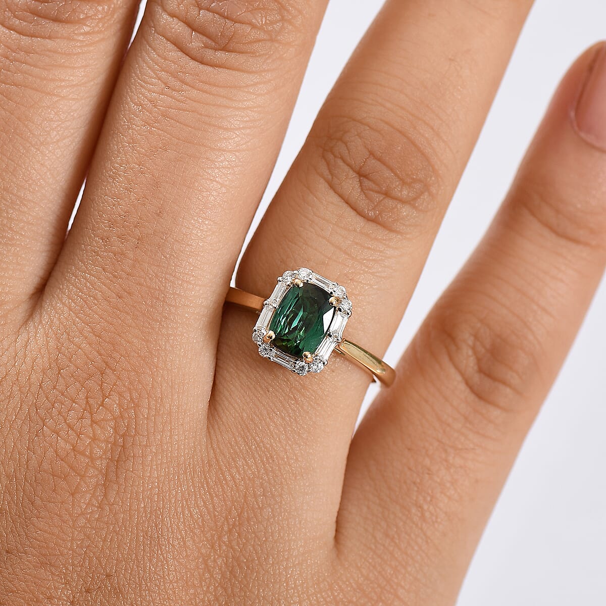 Certified & Appraised AAA Santa Rosa Tourmaline and Luxuriant Lab Grown Diamond G-H SI 1.74 ctw Ring in 10K Yellow Gold (Size 7.0) image number 2