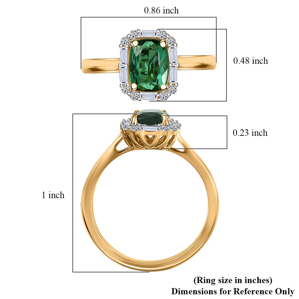 Certified & Appraised AAA Santa Rosa Tourmaline and Luxuriant Lab Grown Diamond G-H SI 1.74 ctw Ring in 10K Yellow Gold (Size 7.0) image number 5
