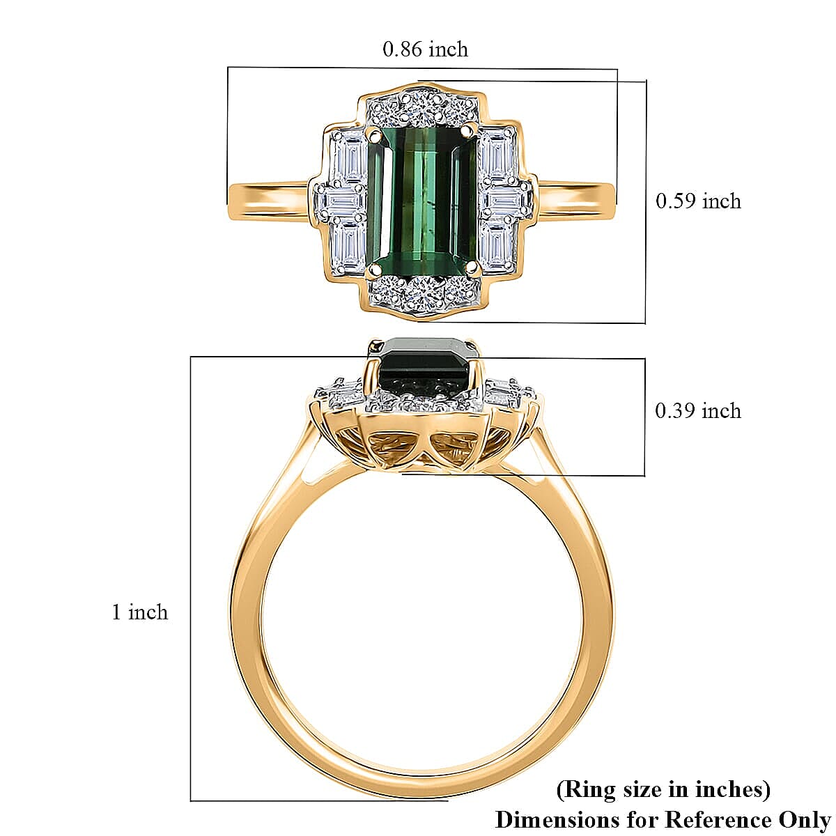 Certified & Appraised AAA Santa Rosa Tourmaline and Luxuriant Lab Grown Diamond G-H SI 1.80 ctw Ring in 10K Yellow Gold (Size 10.5) image number 5