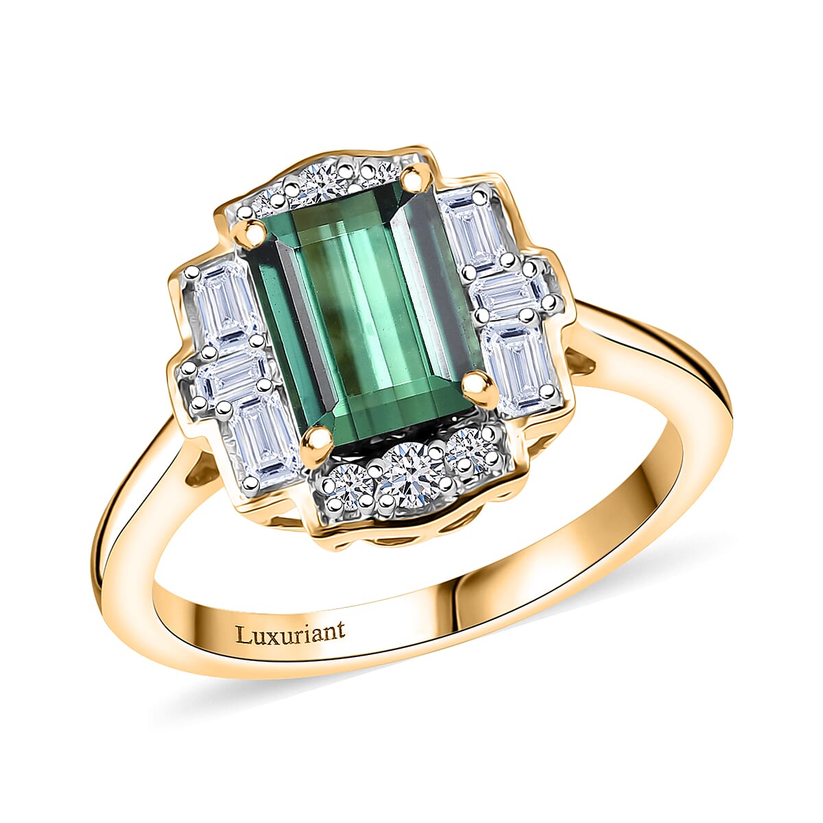 Certified & Appraised AAA Santa Rosa Tourmaline and Luxuriant Lab Grown Diamond G-H SI 1.80 ctw Ring in 10K Yellow Gold (Size 7.0) image number 0