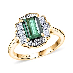 Certified & Appraised AAA Santa Rosa Tourmaline and Luxuriant Lab Grown Diamond G-H SI 1.80 ctw Ring in 10K Yellow Gold (Size 7.0)