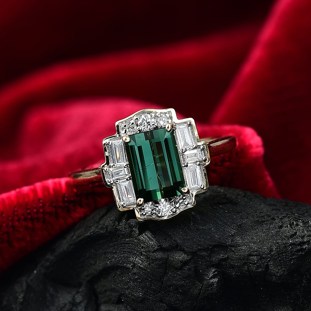 Certified & Appraised AAA Santa Rosa Tourmaline and Luxuriant Lab Grown Diamond G-H SI 1.80 ctw Ring in 10K Yellow Gold (Size 7.0) image number 1