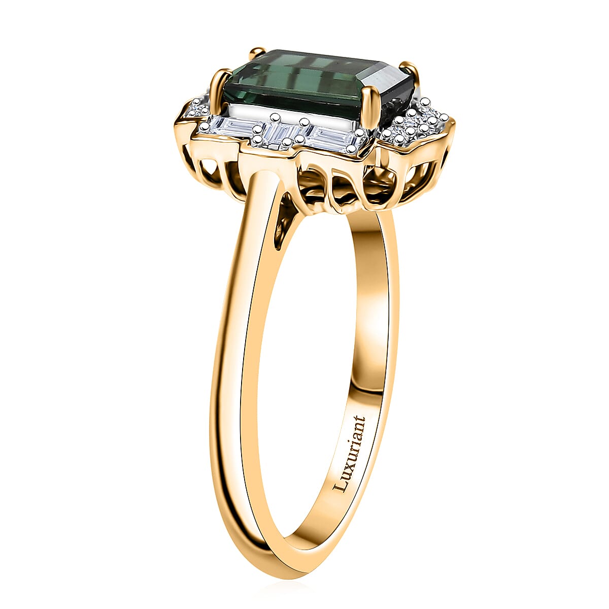Certified & Appraised AAA Santa Rosa Tourmaline and Luxuriant Lab Grown Diamond G-H SI 1.80 ctw Ring in 10K Yellow Gold (Size 7.0) image number 3