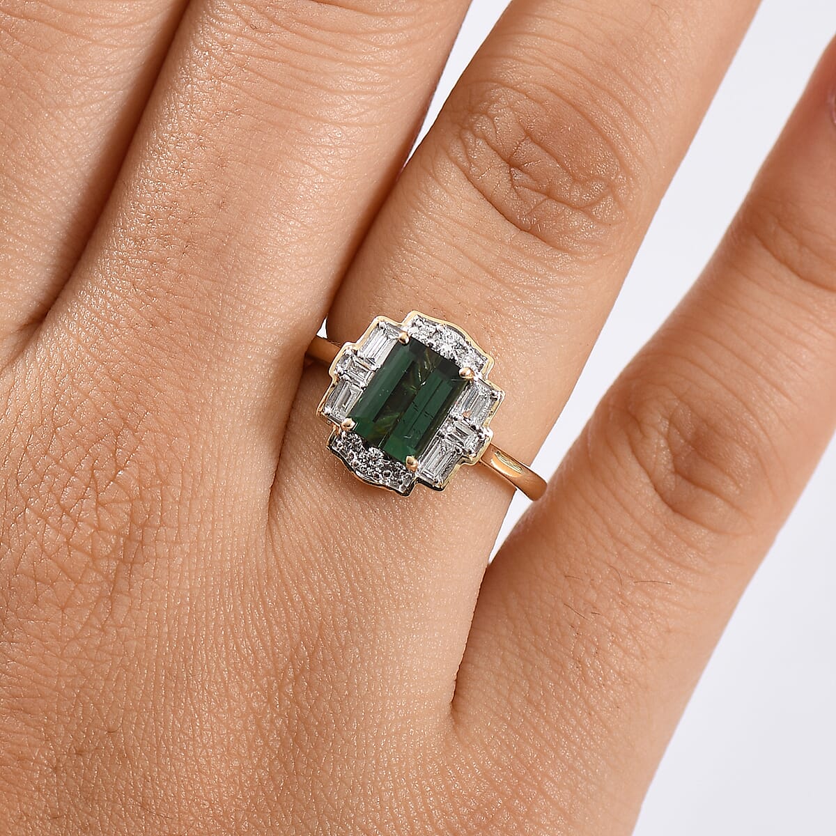 Certified & Appraised AAA Santa Rosa Tourmaline and Luxuriant Lab Grown Diamond G-H SI 1.80 ctw Ring in 10K Yellow Gold (Size 9.0) image number 2