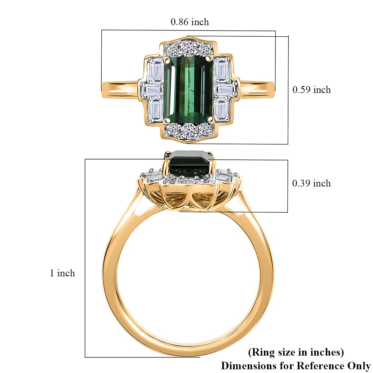 Certified & Appraised AAA Santa Rosa Tourmaline and Luxuriant Lab Grown Diamond G-H SI 1.80 ctw Ring in 10K Yellow Gold (Size 9.0) image number 5