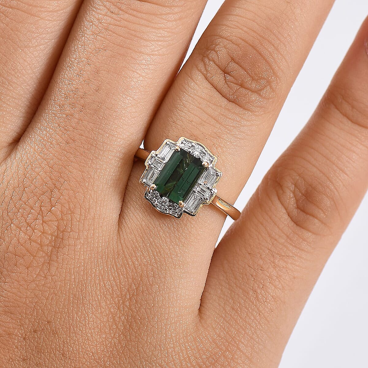 Certified & Appraised AAA Santa Rosa Tourmaline and Luxuriant Lab Grown Diamond G-H SI 1.80 ctw Ring in 10K Yellow Gold (Size 9.5) image number 2