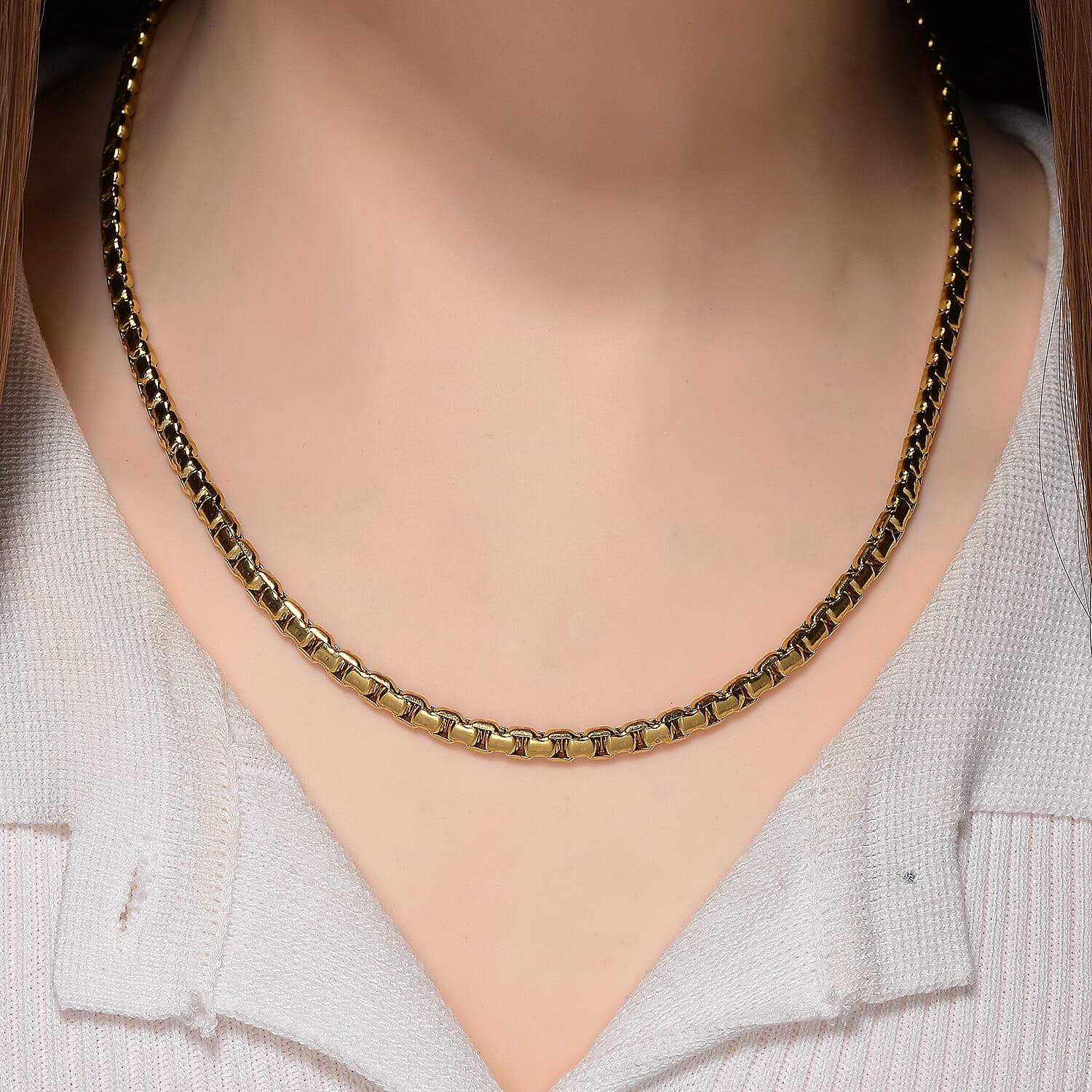 Fancy Link Chain Necklace in ION Plated YG Stainless Steel 18-20 Inches