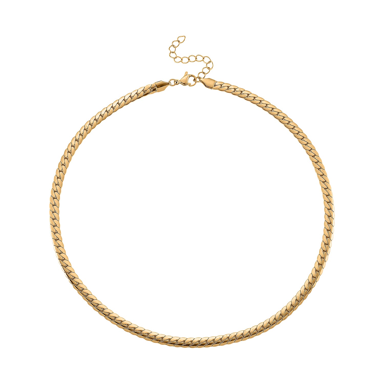 Flat Cuban Link Chain Necklace in ION Plated YG Stainless Steel 18-20 Inches