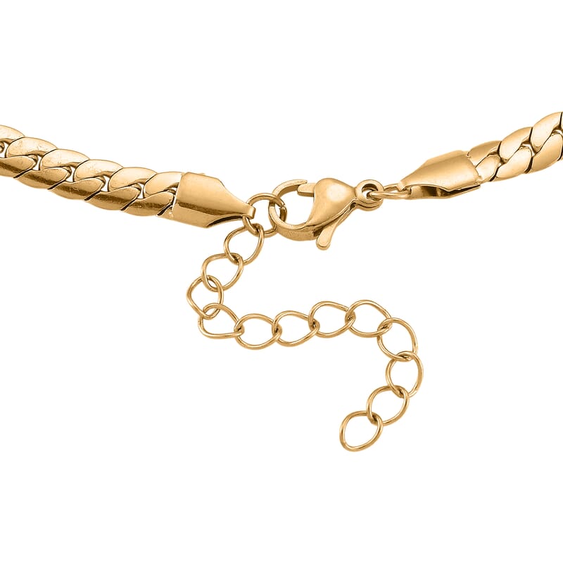 Flat Cuban Link Chain Necklace in ION Plated YG Stainless Steel 18-20 Inches