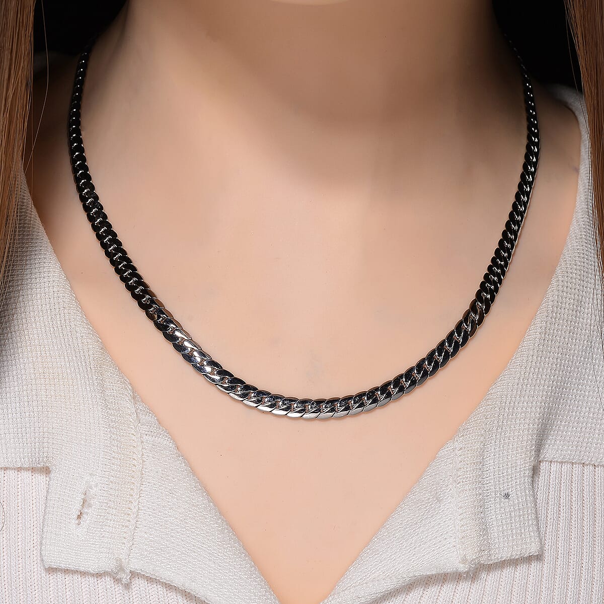 Flat Cuban Link Chain Necklace in Stainless Steel 18-20 Inches image number 1