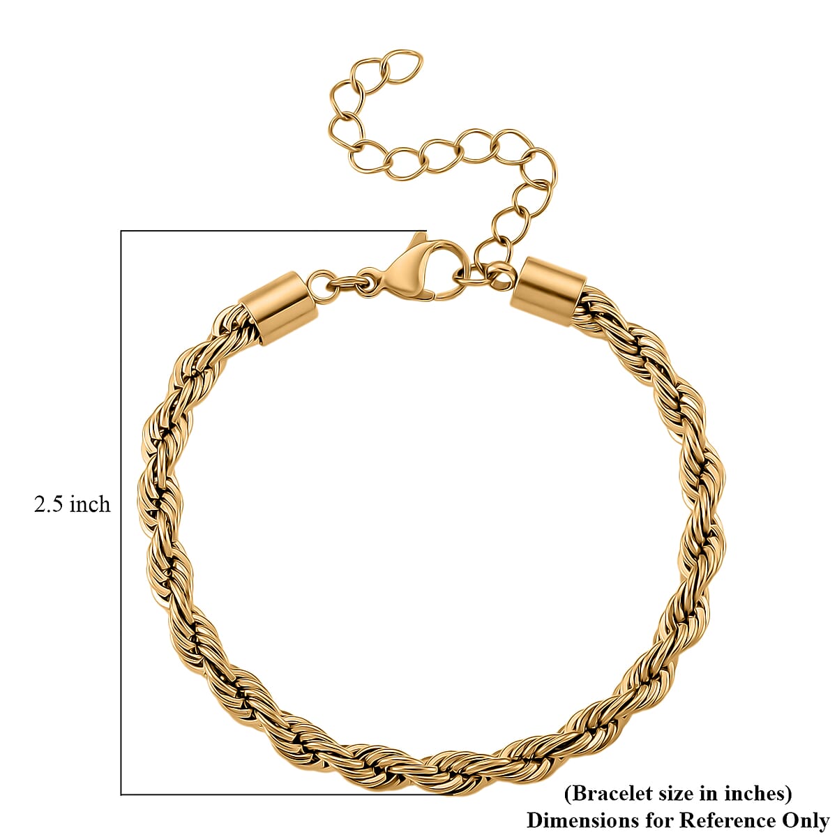 Rope Chain Bracelet in ION Plated YG Stainless Steel (7-9In) image number 4