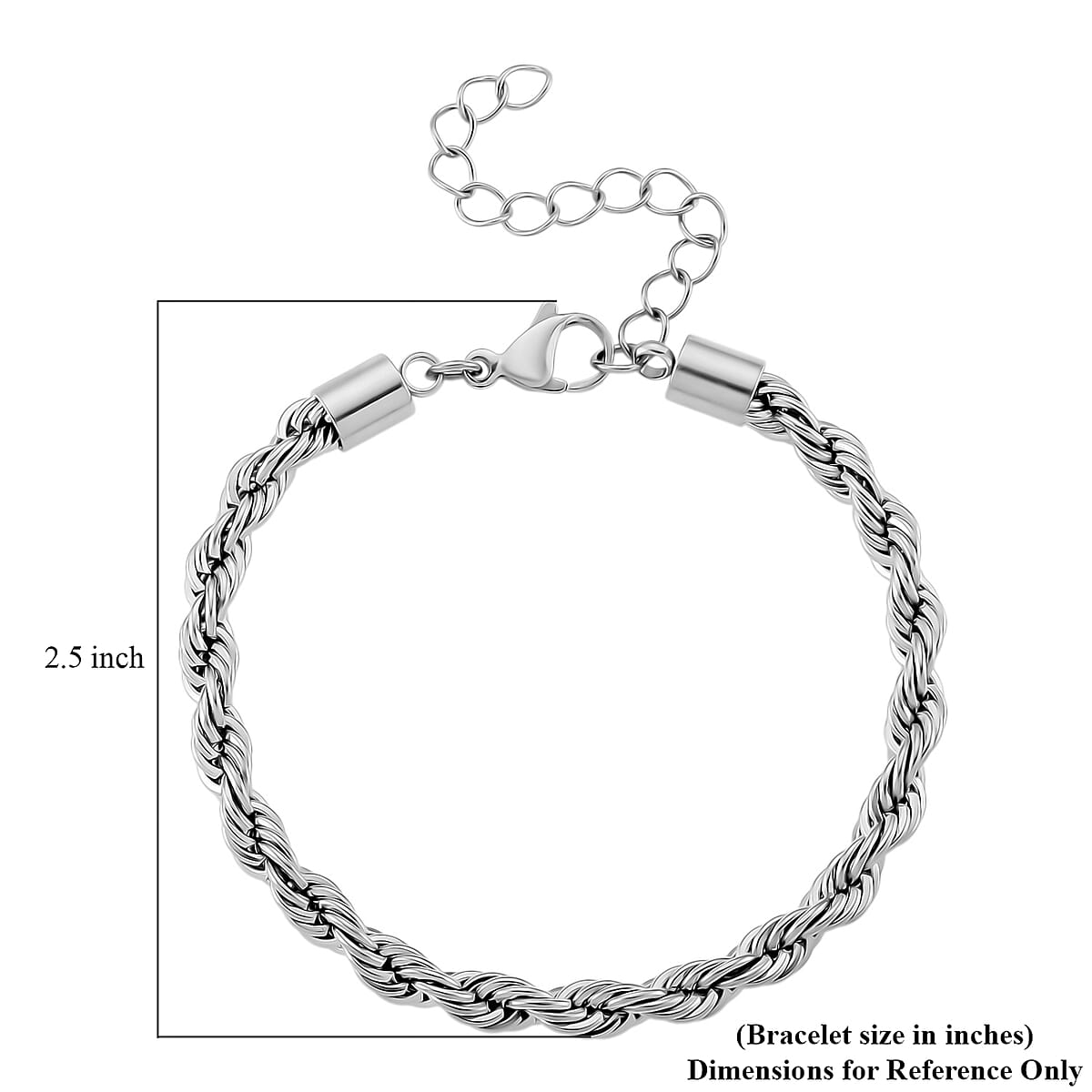 Rope Chain Bracelet in Stainless Steel (7-9In) image number 4