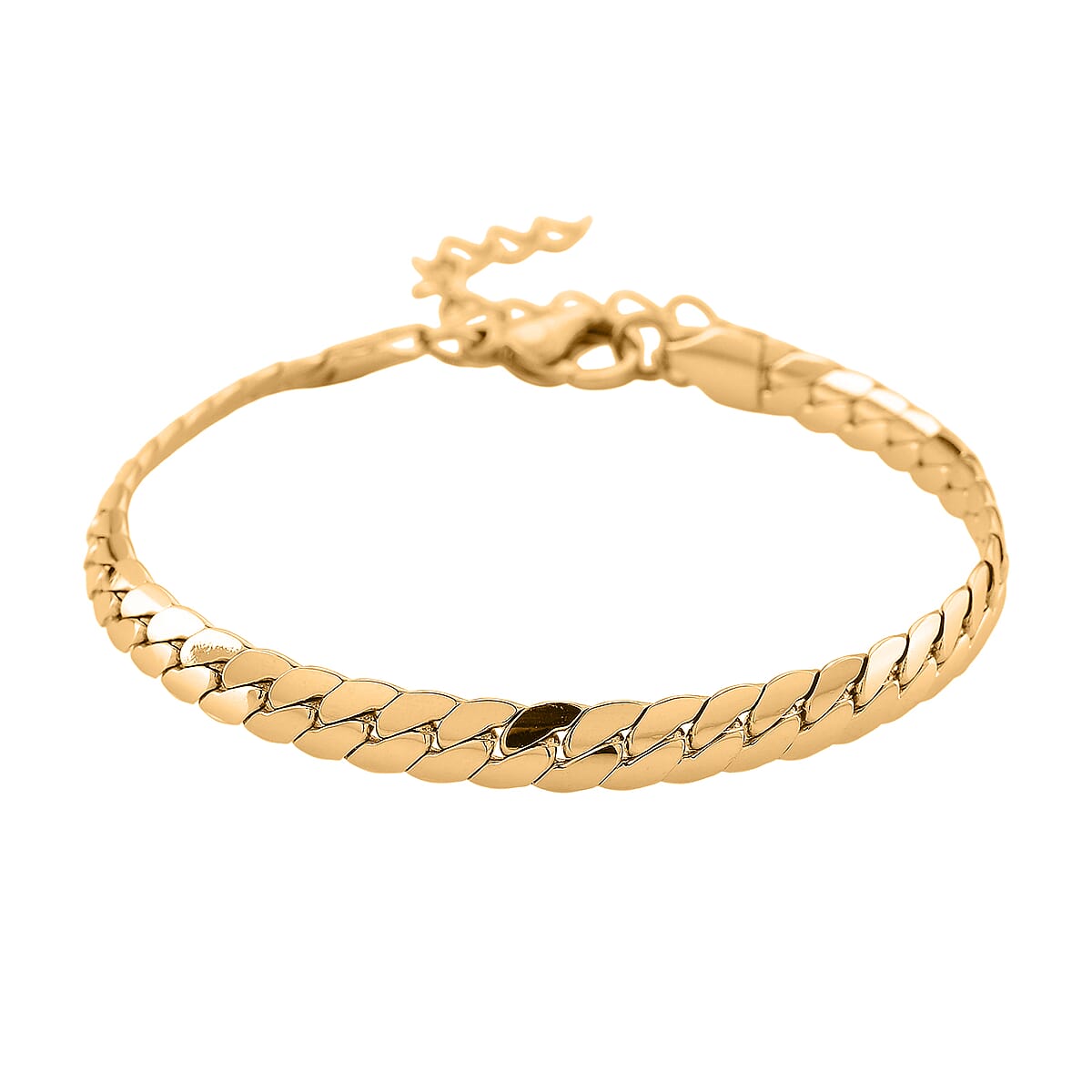 Flat Cuban Link Chain Bracelet in ION Plated YG Stainless Steel (7-9In) image number 0