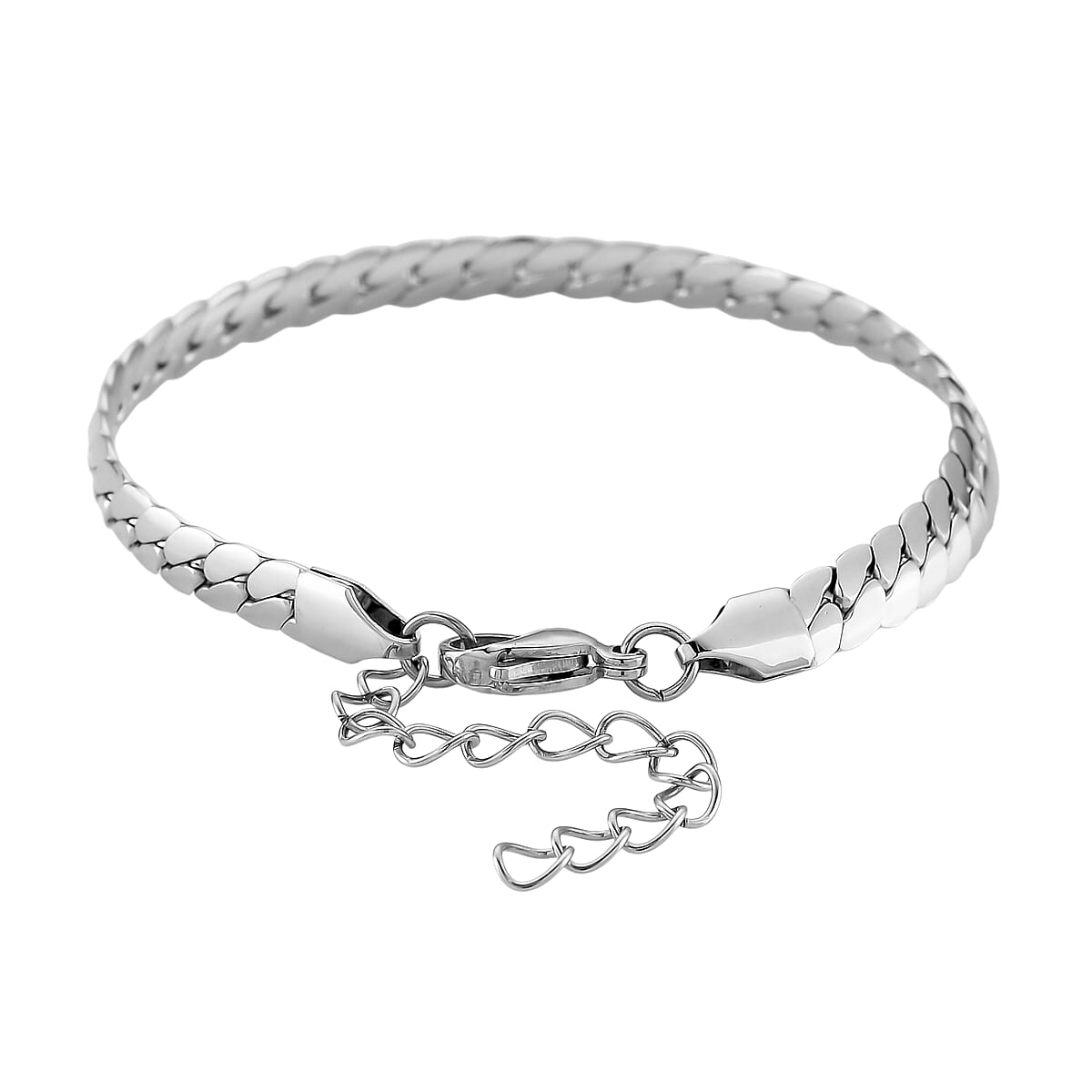 Flat Cuban Link Chain Bracelet in Stainless Steel (7-9In) image number 2