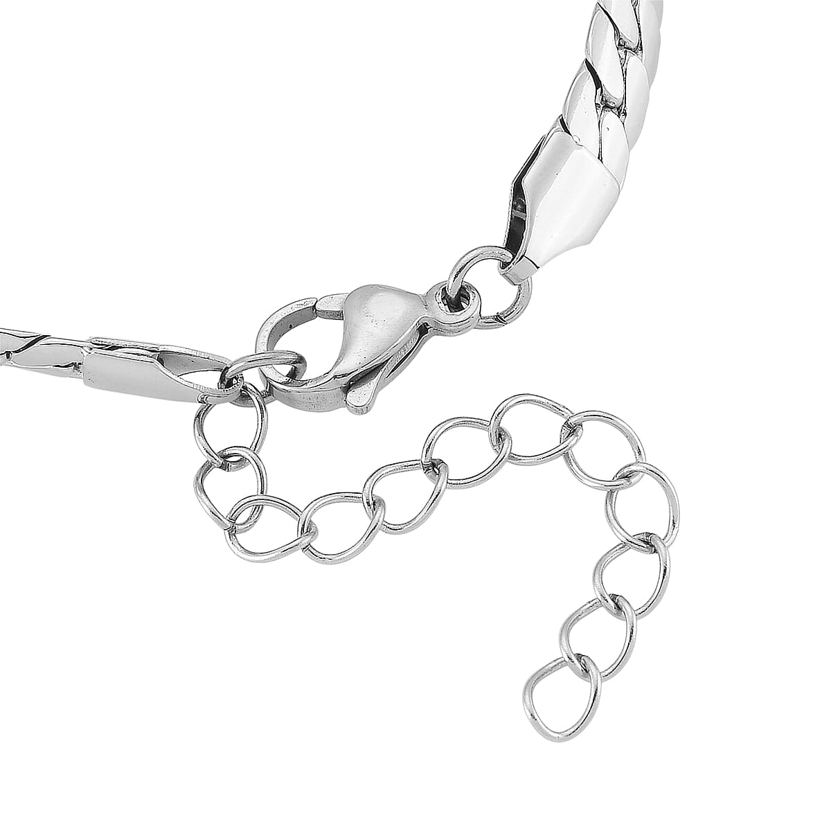Flat Cuban Link Chain Bracelet in Stainless Steel (7-9In) image number 3