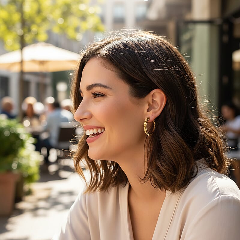 Criss Cross Hoop Earrings in ION Plated YG Stainless Steel