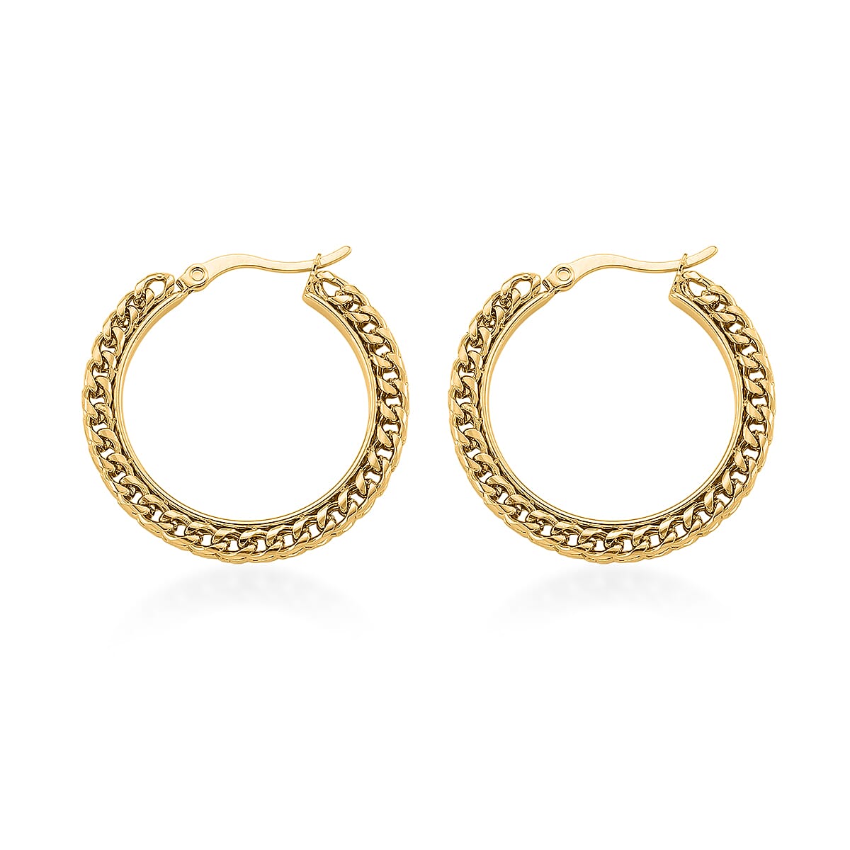 Criss Cross Hoop Earrings in ION Plated YG Stainless Steel image number 3