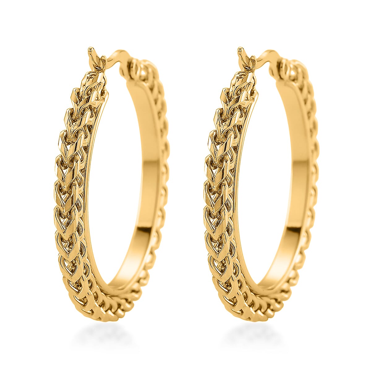 Criss Cross Hoop Earrings in ION Plated YG Stainless Steel image number 4