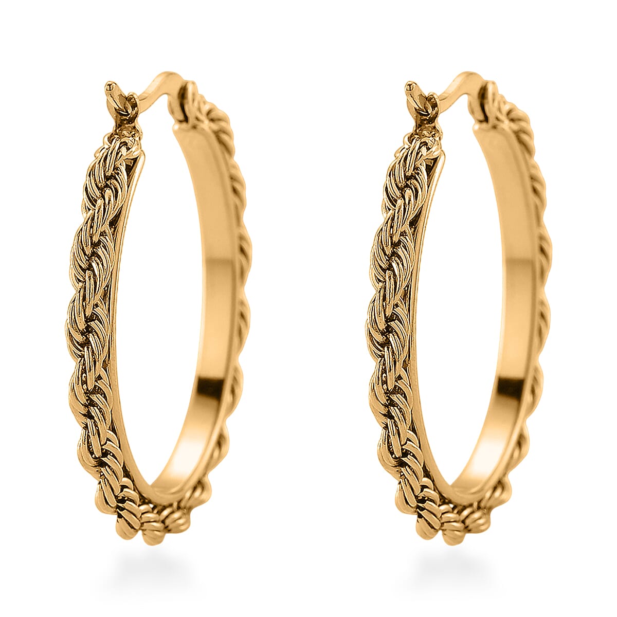 Rope Hoop Earrings in ION Plated YG Stainless Steel image number 4
