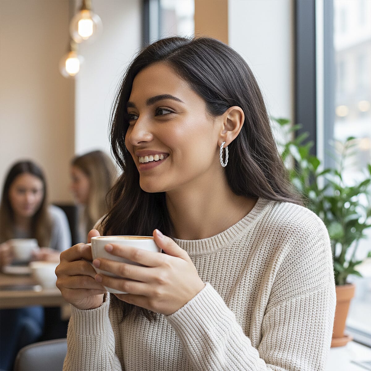 Rope Hoop Earrings in Stainless Steel image number 2