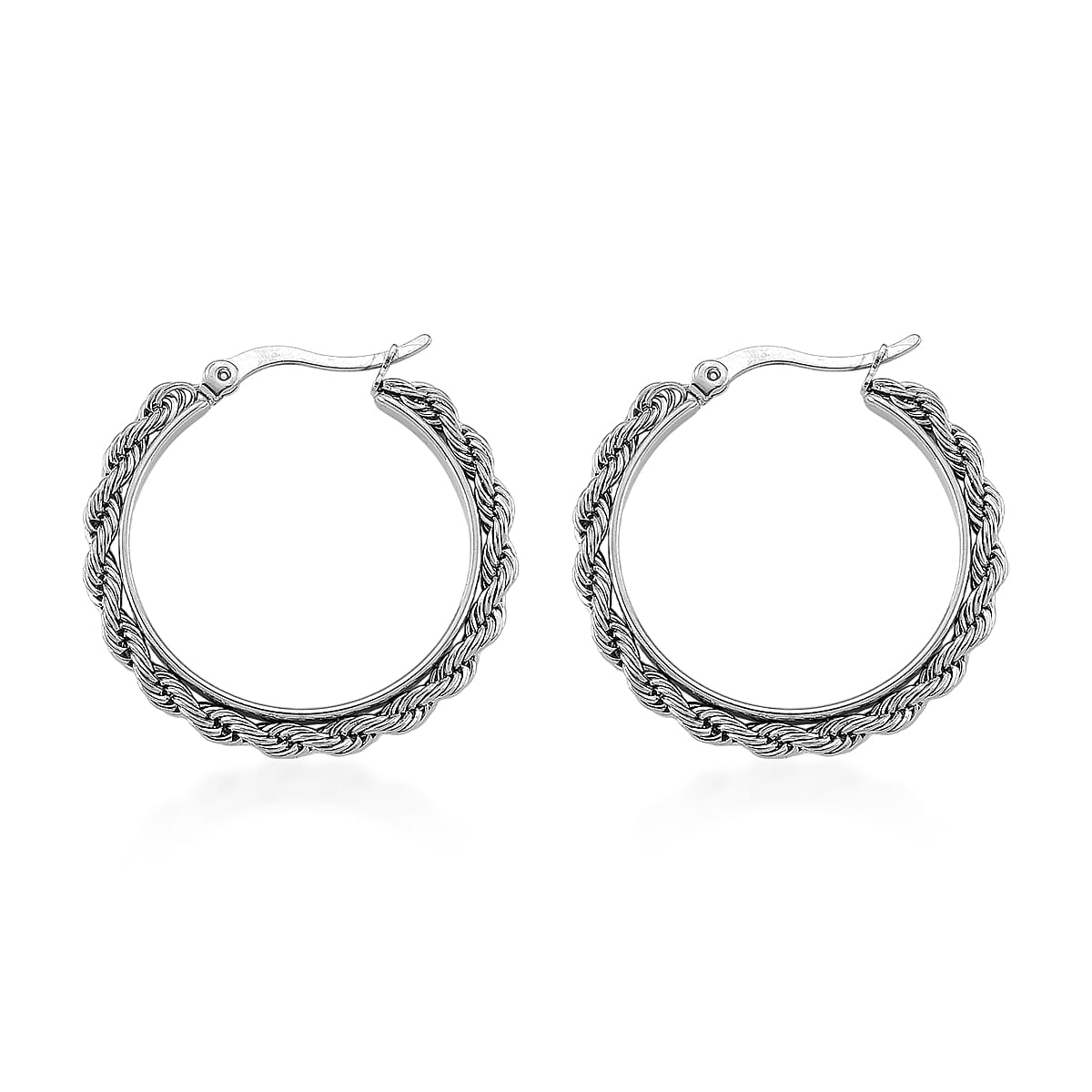 Rope Hoop Earrings in Stainless Steel image number 3
