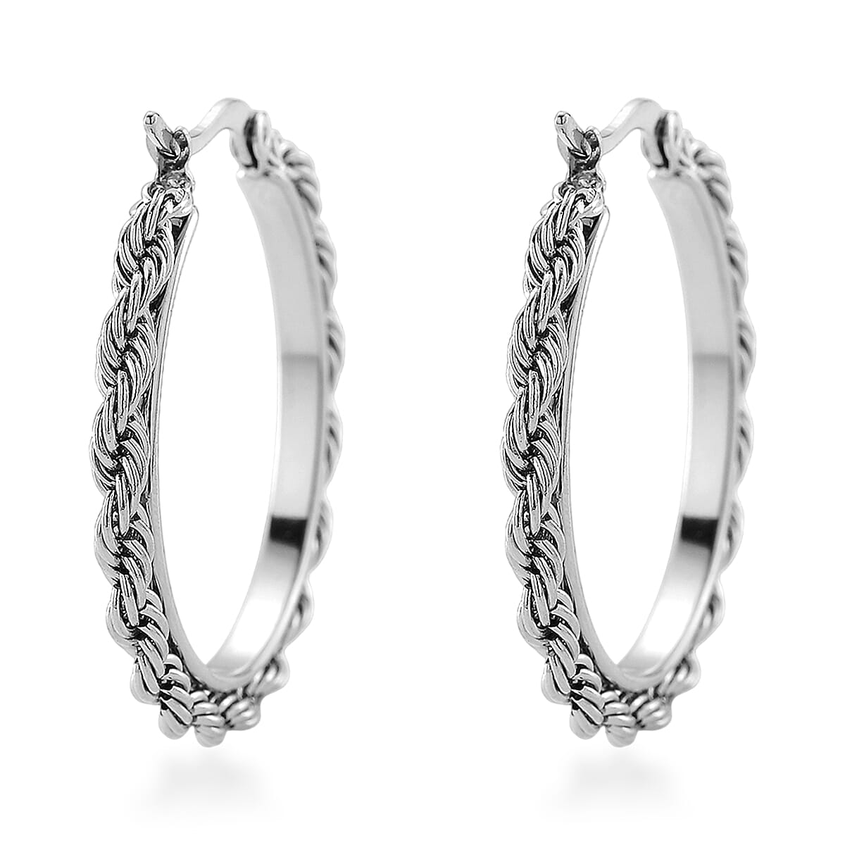 Rope Hoop Earrings in Stainless Steel image number 4