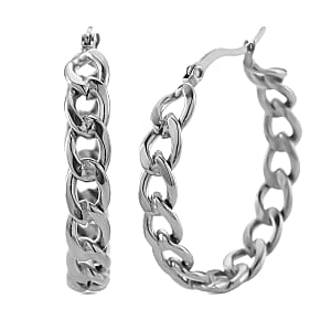 Cuban Classic Luxe Chain Hoop Earrings in Stainless Steel