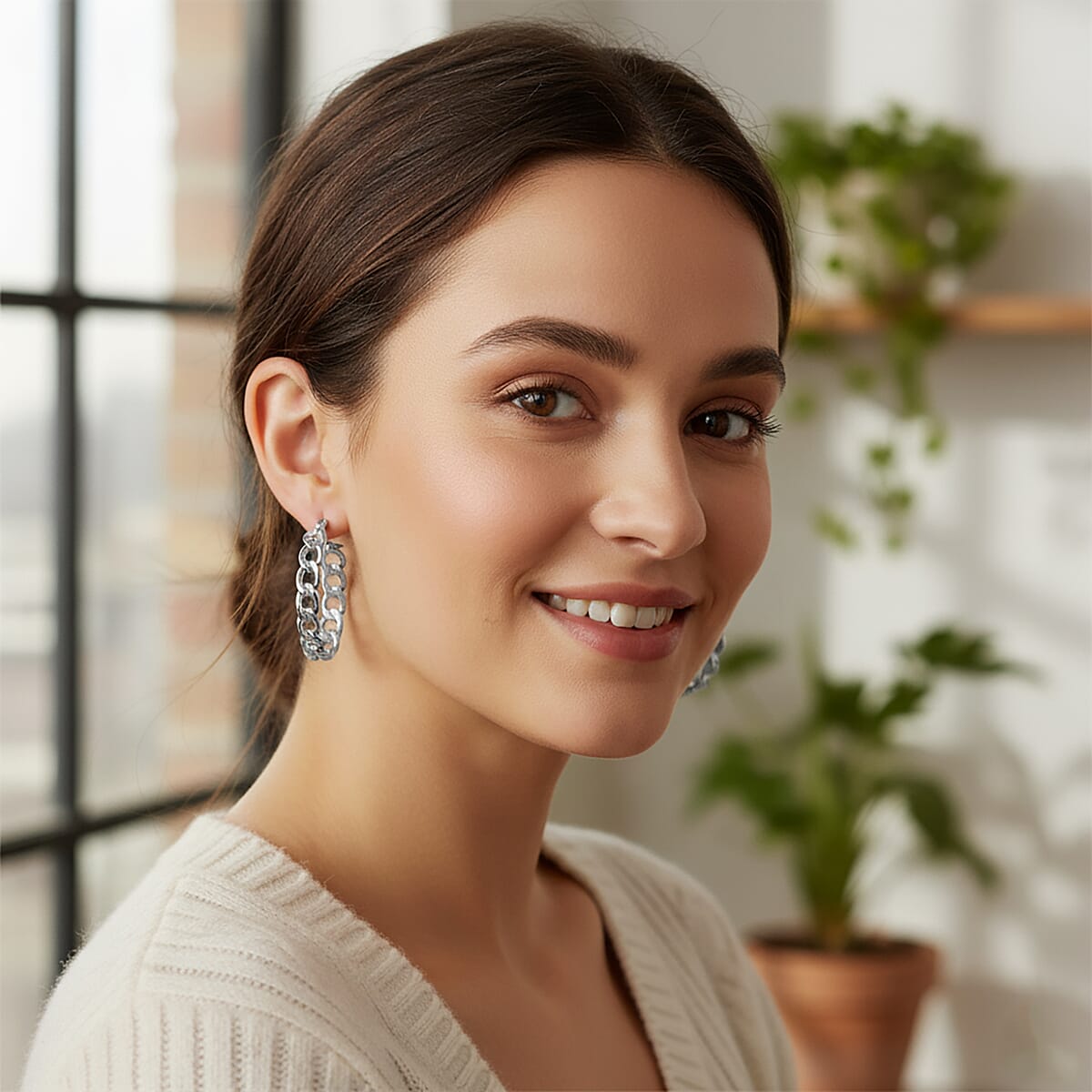 Cuban Classic Luxe Chain Hoop Earrings in Stainless Steel image number 2