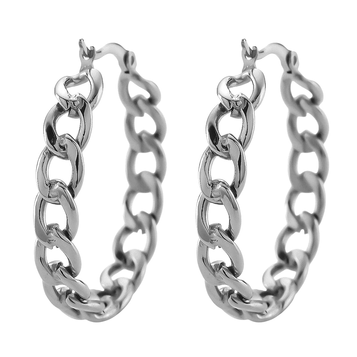 Cuban Classic Luxe Chain Hoop Earrings in Stainless Steel image number 4