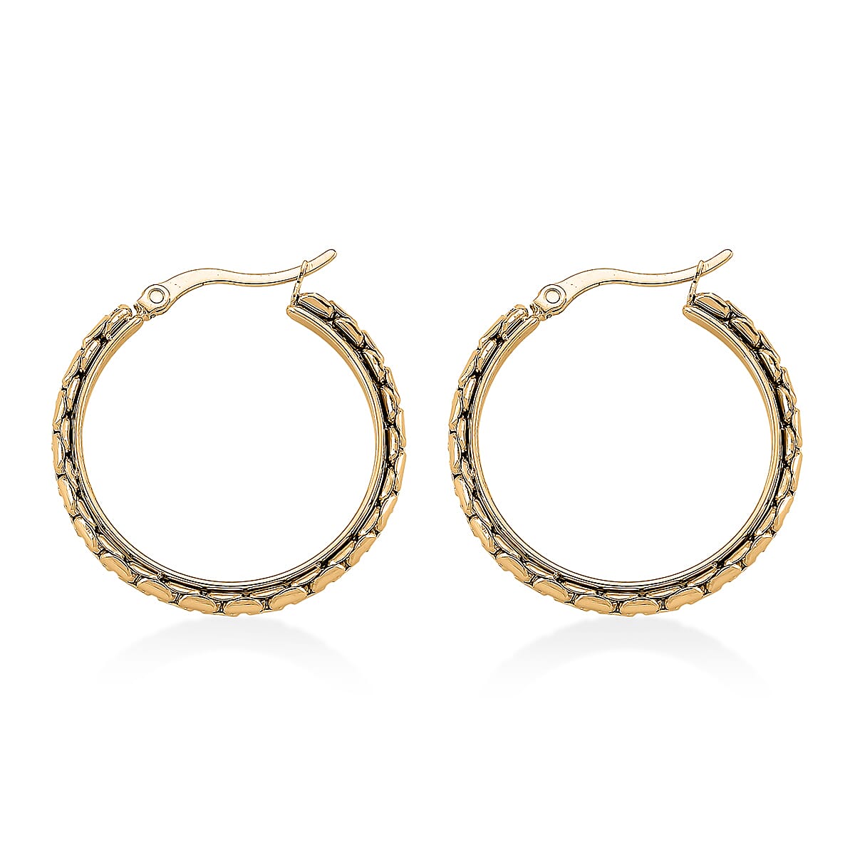 Fancy Link Hoop Earrings in ION Plated YG Stainless Steel image number 3