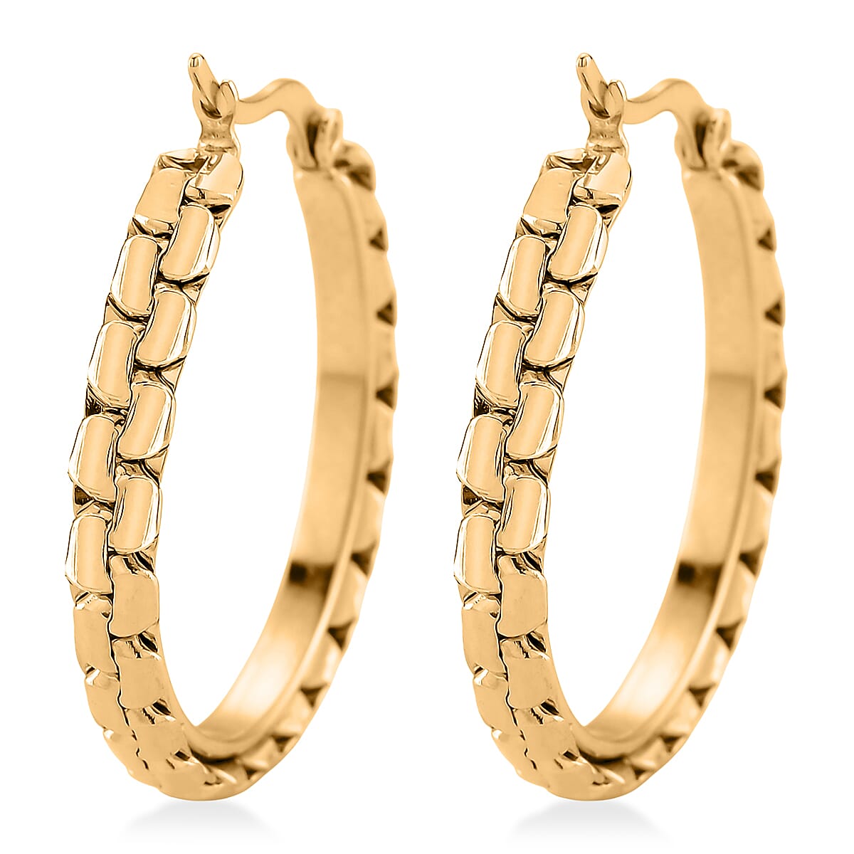Fancy Link Hoop Earrings in ION Plated YG Stainless Steel image number 4