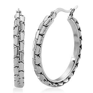Fancy Link Hoop Earrings in Stainless Steel