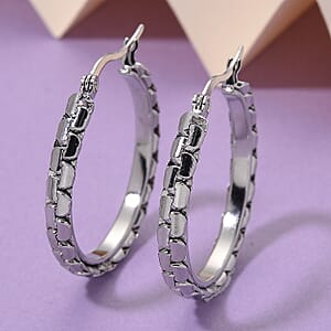 Fancy Link Hoop Earrings in Stainless Steel