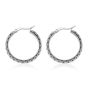 Fancy Link Hoop Earrings in Stainless Steel