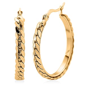 Flat Cuban Link Hoop Earrings in ION Plated YG Stainless Steel