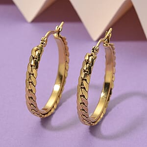 Flat Cuban Link Hoop Earrings in ION Plated YG Stainless Steel
