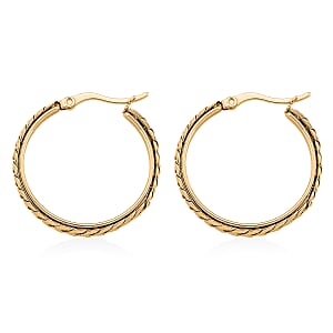 Flat Cuban Link Hoop Earrings in ION Plated YG Stainless Steel