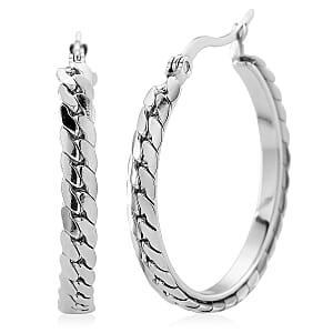 Flat Cuban Link Hoop Earrings in Stainless Steel